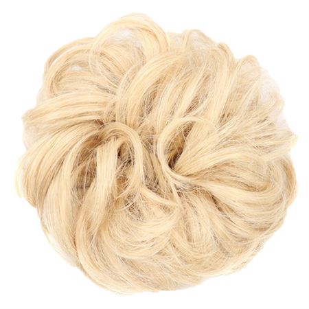 Messy Bun Hårsnodd med lockigt konstgjordt hår - 18T613 Light Bleach Blond