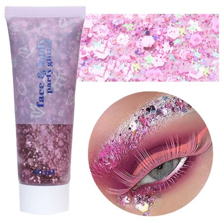 Face & Body Glitter Gel | Flytande Shimmer Paljetter för Makeup & Fest - Pink (50 ml)