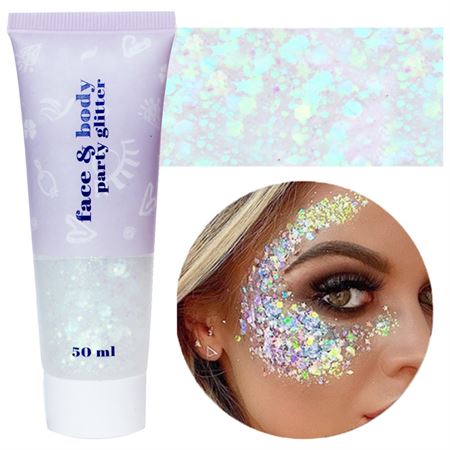 Face & Body Glitter Gel | Flytande Shimmer Paljetter för Makeup & Fest - Vit (50 ml)