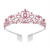 Prinsessdiadem / Tiara - Rosa / Silver med strasssten