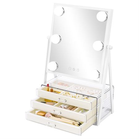 UNIQ Glasgow Vanity Makeup Spegel med 6 LED-lampor och 3 Förvaringslådor för Smycken